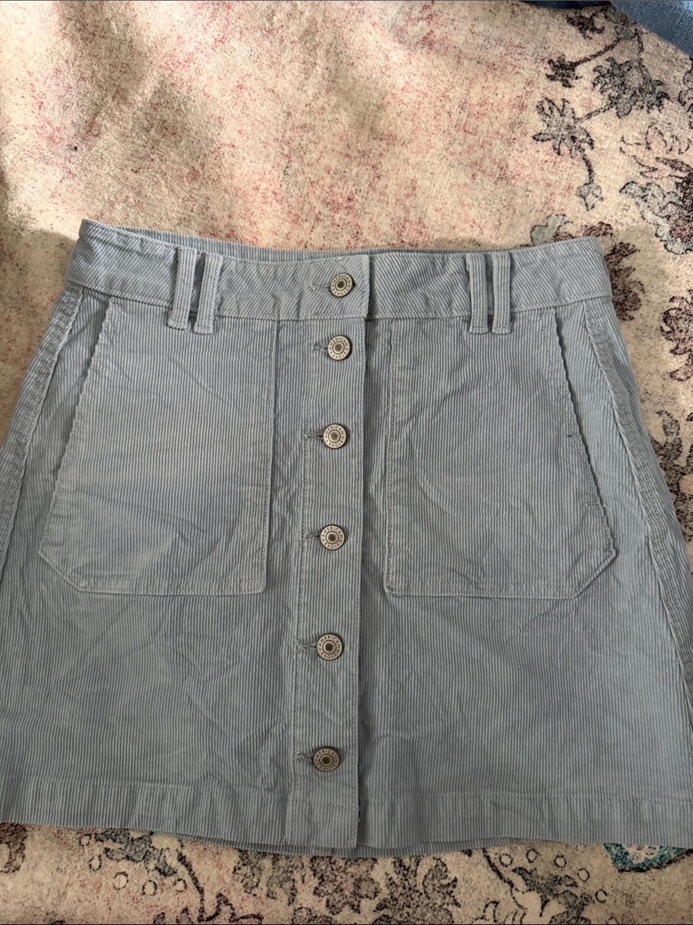 American Eagle Outfitters Light Blue Corduroy Button-Front Mini Skirt